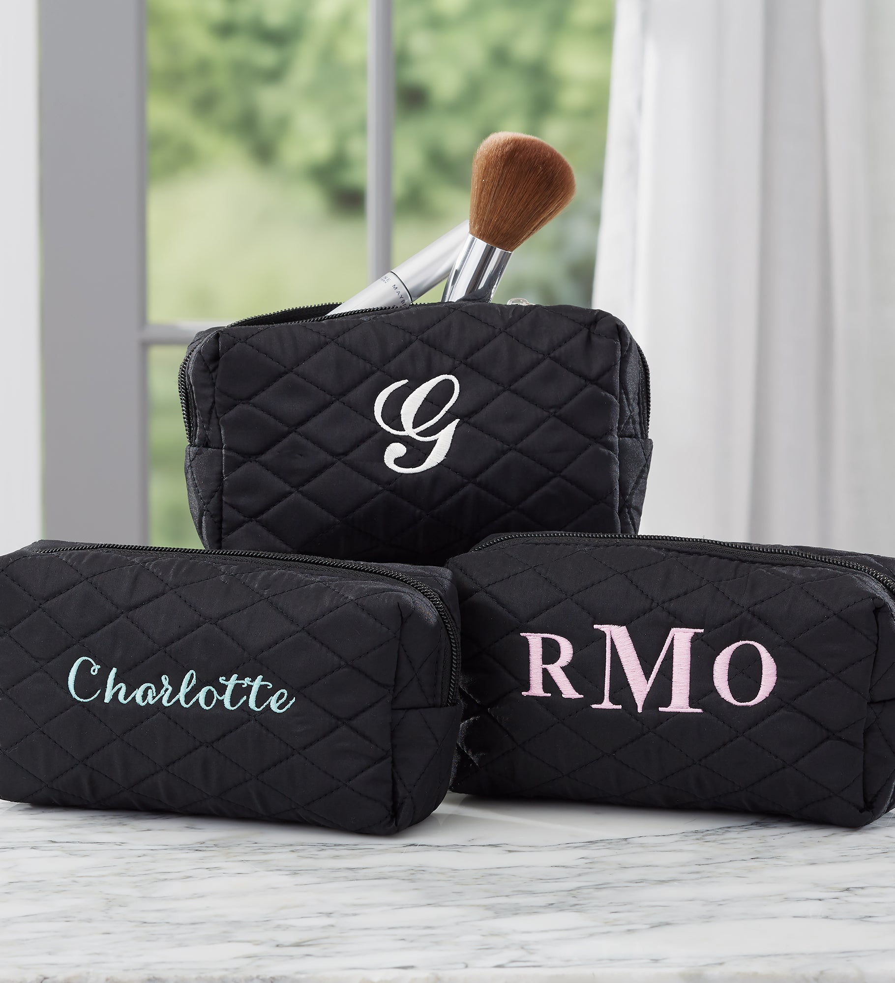 Embroidered Quilted Cosmetic Bag